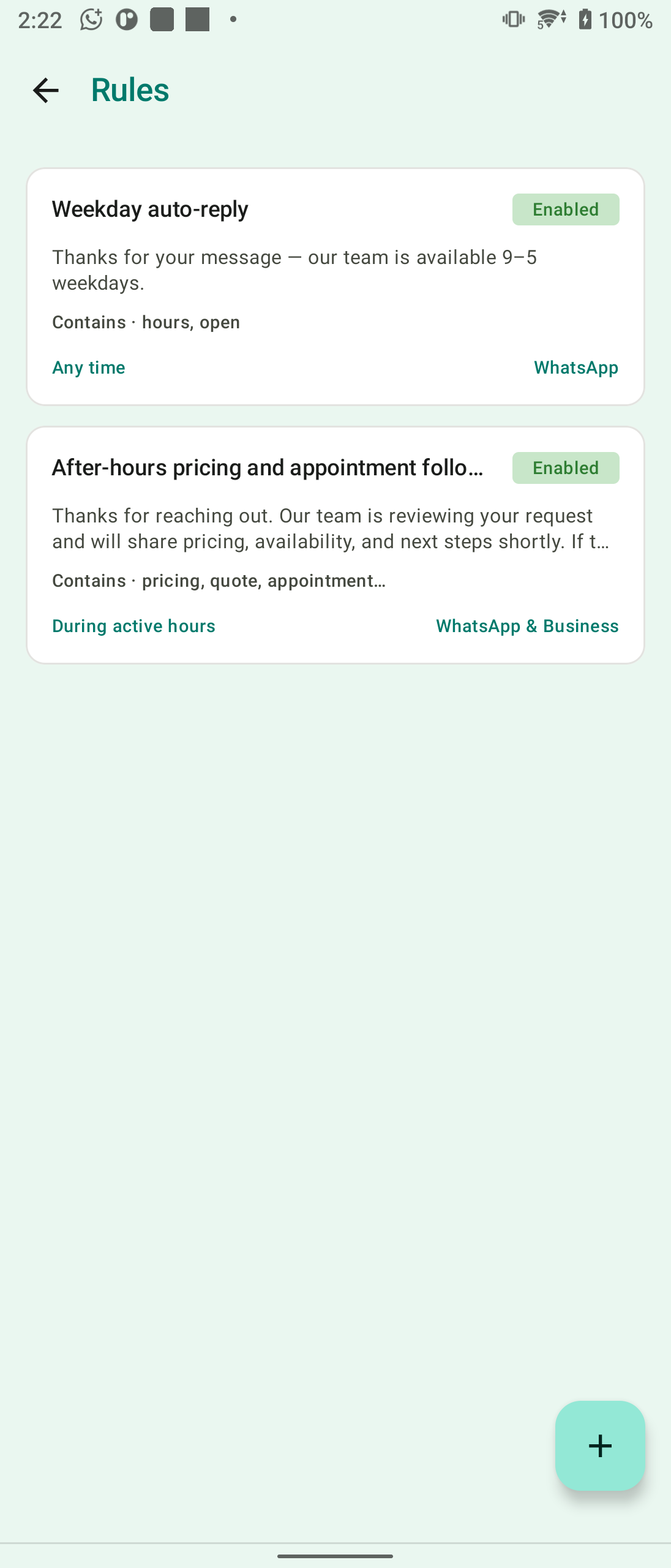 Auto Reply Ping Rules list showing allowlist-first reply rules