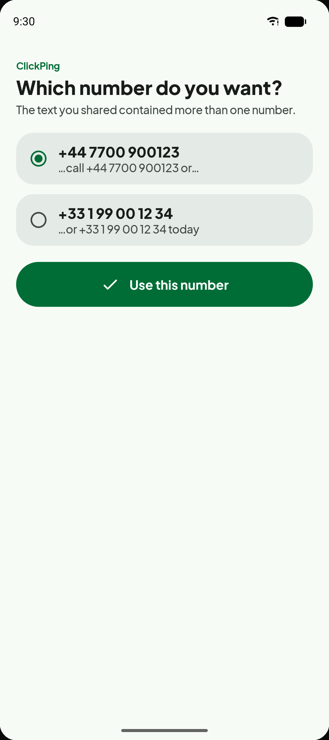 ClickPing asking which of several numbers in a text to open